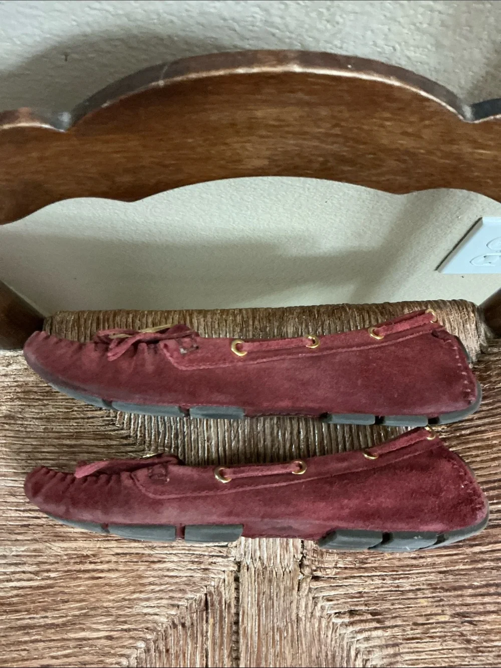 Tory Burch Burgundy Suede Fringe Logo Loafers